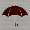 A colorful, handheld umbrella with a rounded canopy and a metal or plastic handle.