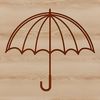 A high-quality illustration of an open umbrella against a grey sky with raindrops.