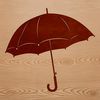 A stylized illustration of a traditional parasol or brolly under rainy conditions.