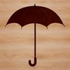 Simple SVG silhouette of an open umbrella against a rainy background.