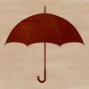 A simple outline of a person holding an open umbrella on a rainy day.