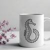 Illustrated Seahorse Design A stylized illustration of a seahorse, a marine animal with a long snout and curled tail.