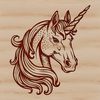 A stylized depiction of a mythical unicorn's head, suitable for vector art designs.