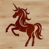 A mythical creature from a fairy tale, illustrated as a single-colored unicorn with a long neck and legs.
