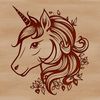 Stylized Floral Unicorn Head A stylized illustration of a mythical unicorn's head with floral details.