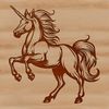 A mythical creature with a horse body and a single horn on its forehead, depicted in a simplified vector style.