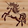 A colorful, mythical creature with a horse's body and a single horn protruding from its forehead.