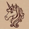 Detailed Vector Unicorn Head Mythical unicorn illustration in vector format with detailed head and body design.