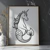 Whimsical Unimaid Vector Design A mythical creature with the upper body of a mermaid and the lower body of a unicorn, depicted in a clean vector design.