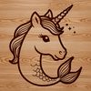 Enchanted Sea Horse with a Twist Unimaid, a mythical sea creature with equine features, in vector format.
