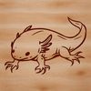 Axolotl salamander sitting on a rock with feathery gills.