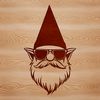 Vector Sunglasses Wearing Knome Design A mythical creature with the head of a dwarf-like being, wearing sunglasses, in a stylized vector design.