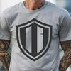 Metal Shield Design with Rounded Shape and Pointed Top A stylized metal shield with a rounded shape and pointed top.