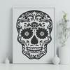 Detailed Skull Illustration for Tattoo Inspiration A detailed illustration of a human skull in a decorative style suitable for tattoo designs.