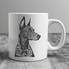 Stylized Doberman Pinscher Head Illustration Illustrated depiction of a Doberman Pinscher's head with ornate details.