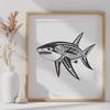 Shark Illustration in Outline Style A digital illustration of a shark in a simple outline style.