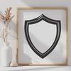 Modern Shield Graphic - Interlocking Shape Design A graphic shield made from interlocking shapes for use in digital designs.