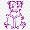 Elegant Jaguar Reads in a Quiet Library A sleek big cat with spots reads from an open book in a quiet environment.