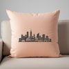 Urban Skyline Illustration in Vector Format A detailed vector illustration of a city skyline at sunset with towering skyscrapers and bustling streets.