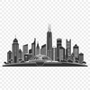 A stylized illustration of a city skyline with iconic skyscrapers and bustling streets.