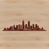 A stylized illustration of a city skyline with modern skyscrapers and urban landscape.