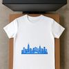 A 2D digital representation of a city skyline with buildings and skyscrapers.