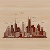 Vector Art Cityscape at Dusk A detailed illustration of a city skyline at sunset, created as a vector graphic.