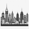 A digital rendering of a city skyline with prominent skyscrapers and buildings.