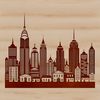 A detailed digital illustration of a modern urban landscape with skyscrapers and buildings.