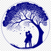 Symbolic Tree Art for Love and Connection A stylized illustration of a tree with intertwined lovers embracing each other, symbolizing love and connection.