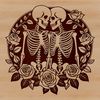 Romantic Skeleton Pair Holding a Rose A pair of skeletons holding a rose in a romantic gesture.
