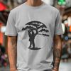 Whispered Secrets Under the Branches An ornate vector design featuring a couple embracing beneath a single tree trunk, suitable for various designs and projects.