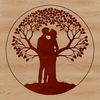 Elegant Tree Hug An ornate vector graphic design featuring a pair embracing under the boughs of a lush tree.