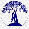Stylized Couple's Tree Hug Illustration A stylized illustration of two people embracing under a tree, symbolizing love and togetherness.