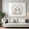 A pair of skeletons holding a bouquet of roses, designed as a Valentine's Day themed vector graphic.
