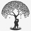 Enchanted Tree Embrace An illustration of a tree with intertwined lovers embracing at its base.