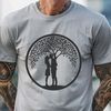 Romantic Tree Hug Design An ornate design of two trees embracing each other, creating a romantic and whimsical scene perfect for couples.