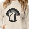 Majestic Tree of Love A pair of lovers embracing under the branches of a majestic tree, surrounded by lush foliage.