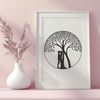 Whimsical Couple Under a Branching Tree A vector graphic design featuring a tree with embracing couples, ideal for wedding or Valentine's Day themes.