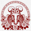 Skeletons Holding Roses on Valentine's Day Vector illustration of a pair of skeletons holding hands with intertwined rose stems on Valentine's Day.