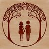 Intertwined Love beneath a Branch A stylized illustration of intertwined lovers beneath a single tree branch, symbolizing unity and connection.