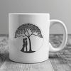 Love Under the Boughs A stylized illustration of two lovers embracing under the branches of a tree, suitable for various applications.