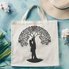 Love Grows in a Single Tree A stylized illustration of two people embracing under the branches of a tree, symbolizing love and partnership.