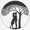 Intertwined Love Blooms in This Beautiful Tree Illustration An illustration of a tree with intertwined lovers embracing in its branches, perfect for weddings and romantic occasions.