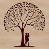 Intimate Tree Huggers SVG Design An intricately designed illustration of an intertwined tree and lovers embracing, perfect for weddings or Valentine's Day.