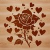 Red Love Heart Rose Illustration A stylized rose illustration with red love hearts embedded in the petals, suitable for Valentines Day or gardening themes.