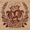 Sweet Skulls in Floral Love A vector illustration of a skeleton couple surrounded by floral elements and roses.