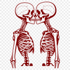 Whimsical Valentine Skeleton Clip Art A skeleton in a heart-shaped frame, holding a bouquet, surrounded by floral patterns.