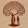 Intertwined Tree Design An ornate tree design featuring two figures embracing at its base, suitable for various graphic applications.