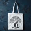 Intertwined Lovers Under Branches A whimsical illustration of a tree with intertwined lovers embracing under its branches.